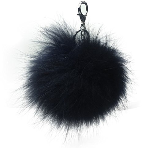 XXL Taschenanhänger Schlüsselanhänger Bommel Pelzbommel Fellbommel Pompon Pelz Fell Echtpelz ! viele Farben ! (Anhänger waschbär-schwarz)