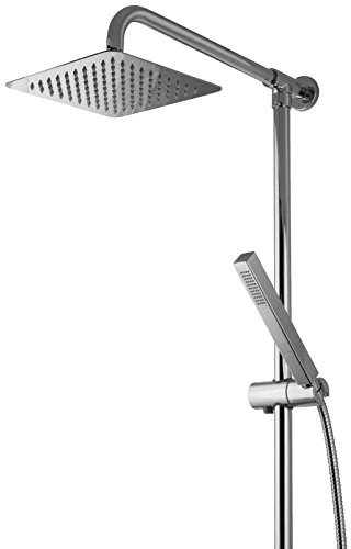 PaulGurkes Aufputz Regendusche Duschsystem eckig 20cm Komplettdusche Duschset Aufputzmontage Nachrüsten Duschsäule Design-Dusche eckiges Design Komfortdusche Duschsystem mit Regendusche
