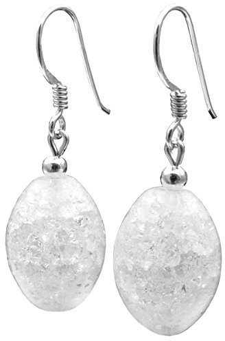 Ohrringe Ohrhänger Bergkristall & 925 Silber Olivenform Crack-Struktur Damen