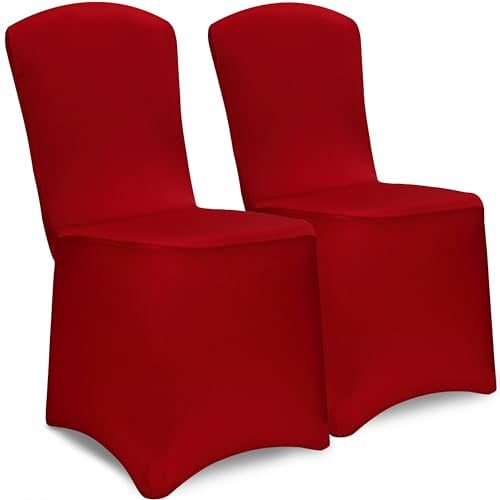 Deuba® Stuhlhussen 2er Set Bordeaux Rot Weihnachten Stretch Dehnbar 30°C Waschbar Stuhlbezug Hussen Stühle Bezug Überzug Überwurf Cover Stühle Deko
