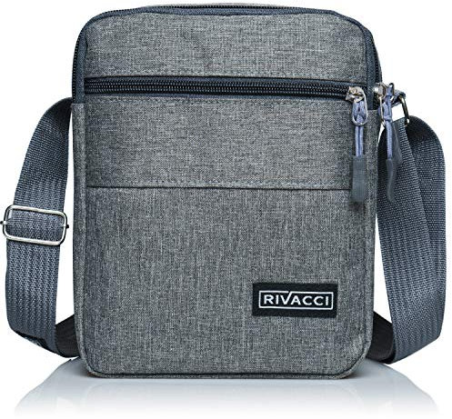 Rivacci Umhängetasche Schultertasche für Herren, Damen und Jungen, Kuriertasche aus Canvas, Herrentasche für Tablet, Messenger Bag für Tägliches Leben Reise, Crossbody Shoulder bag Schlichtes Grau