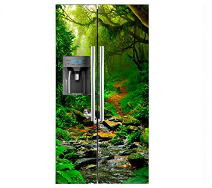 Vinilo Frigorífico Americano Sendero y Rio Bosque | 90X180cm | Varias Medidas | Pegatinas de Nevera Económicas y Elegantes | Vinilo Nevera