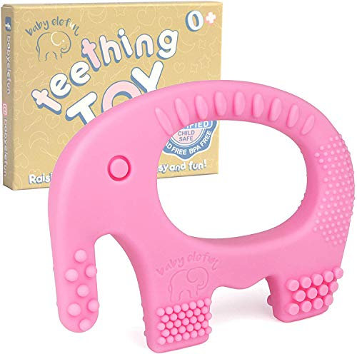 Baby Beißring Elefant - BPA-freies Silikon - Niedlich, leicht zu halten, weich und hochwirksamer Beißring - Beissring-Spielzeug - Geeignet für Gefrierschrank - Einzigartiges Mädchen (Pink)