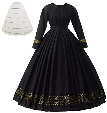 GRACEART Medievale 1860 Femme Renaissance Robe Victorienne Robe Gothique Longue Deguisement MéDieval Cosplay Medieval Vintage Jupe Retro Robe (L, Noir)