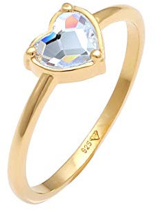 Elli Ring Damen Herz Verlobung mit Kristall aus 925 Sterling Silber