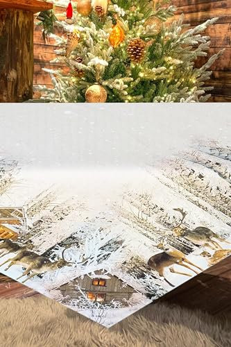 KAMACA Tischdecke Mitteldecke 85x85 cm mit hochwertigem Druck-Motiv Küche Esstisch Eyecatcher Herbst Winter Weihnachten (Rehfamilie Im Winterwald)