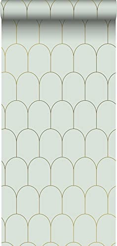 ESTAhome papier peint art déco vert menthe clair et or - 139202-0,53 x 10,05 m