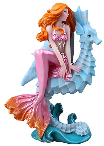 BCSIUHD Aquarium-Dekoration – Seepferdchen, Meerjungfrauen-Dekoration, Zubehör für Aquarien, mythische Meerjungfrau-Dekoration, mediterrane Prinzessin-Statue, Heimdekoration (Pink)