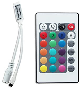 IR RGB LED Controller Dimmer/Schalter 12V 24V DC mit Fernbedienung für RGB LED Streifen mit Stecker und Buchse, weiß