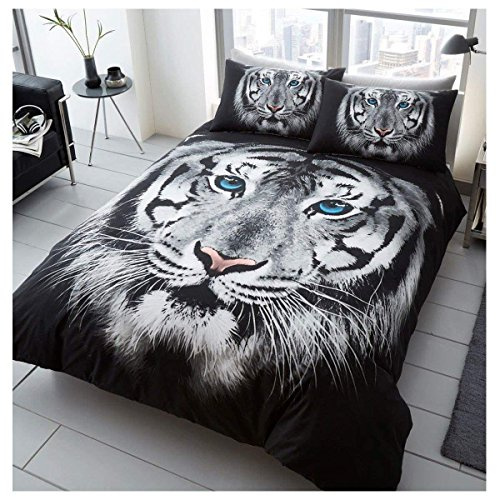 GC GAVENO CAVAILIA Premium Quality Wildlife 3D Duvet Cover, Easy Care Forest Printed Quilt Bedding Set, Tiger Face, Double