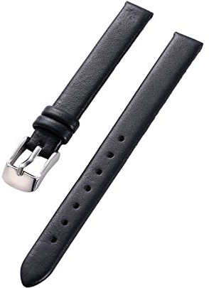 Armband Rindsleder Echtes Leder 8-22mm Glatt Damen Herren Uhrenarmband mit Werkzeug, Schwarzes Silber, 10mm