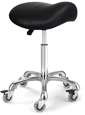 McDooFly Ergonomic Saddle Stool with Wheels Rolling Chair Professional Saddle Chair Heavy Duty Adjustable Swivel Hydraulic Stool for Massage Hair stylist Salon Tattoo office(without backrest,Black)