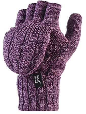 HEAT HOLDERS - Womens Thermal Converter Fingerless Cable Knit 2.3 tog Gloves (Purple Twist)
