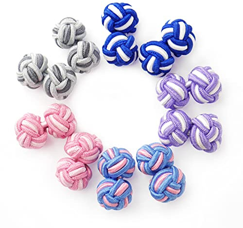 HONEY BEAR 5 Paar Herren/Damen Seide Stoff Knoten Seidenknoten Manschettenknöpfe Set (Mix Pink Lila Grau ohne Box)
