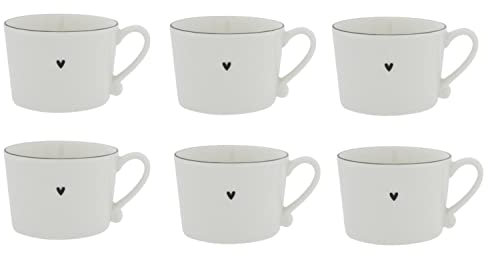 Bastion Collections 6er Set Tassen Becher Heart mit kleinem schwarzen Herz 300ml
