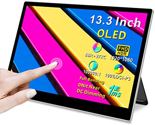Magedok Monitor Portatile Touchscreen 13,3 OLED FHD 1080P, Monitor Portatile 1ms, 100000:1, 100% DCI-P3, Schermo Mobile HDMI Leggero per Laptop/MacBook/PC/Console di Gioco