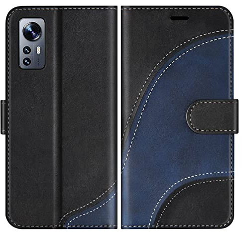 BoxTii Cover per Xiaomi Mi 12 / Xiaomi Mi 12X, Custodia in PU Pelle Portafoglio per Xiaomi Mi 12 / Xiaomi Mi 12X, Magnetica Cover a Libro con Slot per Schede, Nero