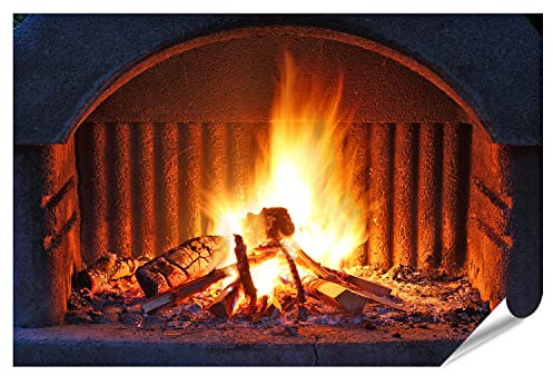 islandburner XXL Bild Poster Kamin Mit Feuer In Der Nacht Premium Bilder Fotodruck