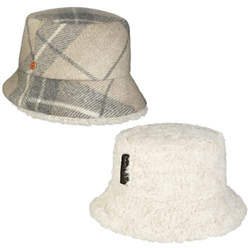 Mayser Doriet Check Bucket Wendehut Fischerhut Damenhut Damen - Made in The EU mit Futter Winter Herbst-Winter - One Size Hellbeige