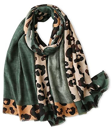 LumiSyne Leopardenmuster Schal für Damen - Mode Animal Print Baumwolle Leinen Mit Fransen/Quaste - Langer Großer Leichter Warmer Schultertuch Stola