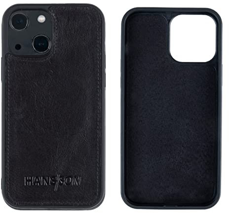 HANS/SON Handyhülle aus Echtleder | iPhone 13 Ledercase | Stoßfest | Dünn | MagSafe | Schutzhülle iPhone 13 in Schwarz