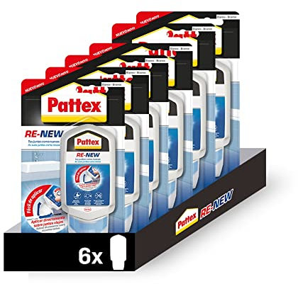 Pattex Re New - Silicona Antimoho para un Baño Sano. Masilla blanqueadora para Juntas del baño, antimoho y resistente al agua - Pack de 6 unidades de 80 ml y aplicador de fácil uso
