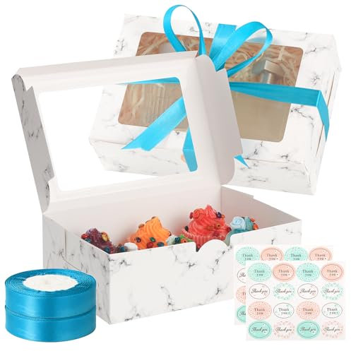 TsunNee 20 scatole per torte a 6 fori, scatole per cupcake con finestra, porta cupcake di carta, scatole di carta da forno, scatole di carta con adesivi per Natale, baby shower, bomboniere di nozze