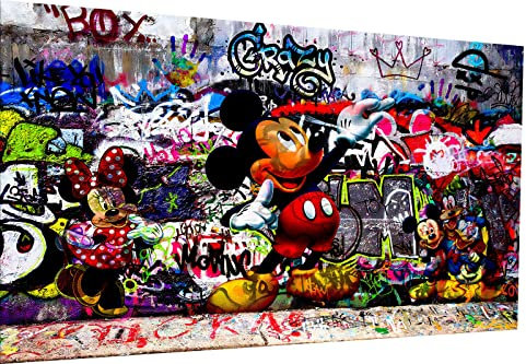 Magic Canvas Art Micky Maus Crazy Pop Art Leinwandbild 1- teilig Hochwertiger Kunstdruck Wandbilder – B8335, Material: Leinwand, Größe: 120x80 cm