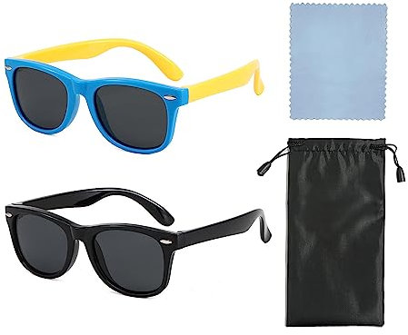Lunettes de soleil polarisées pour enfants avec sac et chiffon, protection UV, mode pour garçons et filles (bleu, noir)