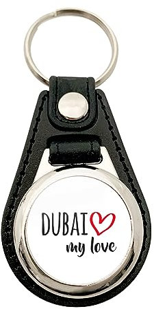 huuraa Schlüsselanhänger Dubai my love Schluesselanhaenger Metall mit Kunstleder für alle Fans der Vereinigte Arabische Emirate Geschenk Idee für Freunde und Familie