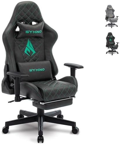 symino Gaming Stuhl Ergonomischer Bürostuhl Racing Stil Schreibtisch Stuhl mit 3D Armlehne, Vintage Style PU Leder PC Stuhl mit Fußstützen(Black)