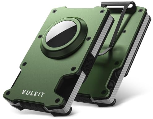 VULKIT Porta carte di credito con fermasoldi Portafoglio sottile in metallo in alluminio con supporto Airtag Portafoglio porta carte con blocco RFID per uomo
