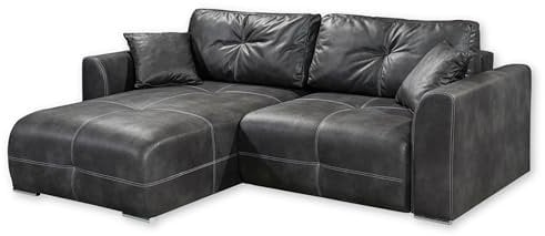 DOLAN Ecksofa mit Schlaffunktion in Lederoptik, Anthrazit - Moderne Eckcouch in L-Form mit Bettkasten - 247 x 90 (70) x 190 cm (B/H/T)