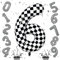 Giant Number Balloons 6, Black and White Checkered Self Inflating 0-9 Set Number Balloon for Kids, 40 Inch Foil Helium Racing 6 Balloon for Boys 6th Birthday Party Race Car Flag Decorations Supplies