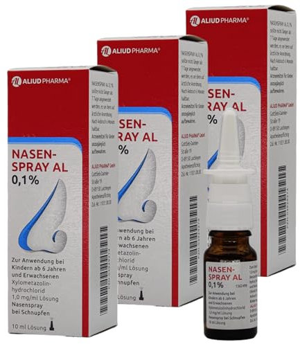Nasenspray AL 0,1% 3 x 10ml Sparpack I Schnupfenspray abschwellend für Erwachsene und Schulkinder I mit Xylometazolin I Sparset mit giva-away von Pharma Perle