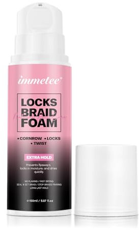immetee Mousse pour Tresses, Coiffage et Contrôle des Frisottis, Extra Hold High Shine Mousse Tresses Twist, Locks. 150ml (Arôme fruité1)