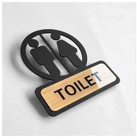 Toalettskylt toalettskylt självhäftande badrumsskylt toalett påminnelse skylt hängande plakett för företag kontor offentlig dörr vägg (färg: 1, storlek: 13,5 x 15 cm)