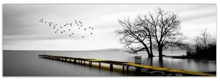 RKGHDCX oiseau arbre noir et blanc Nature Tableaux sur Toile-Paysage Tableau Abstrait Art Peinture-Panoramique Impression sur Toile-Decoration Murale Salon Moderne50x150cm(20x59in) Sans cadre
