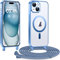 Kokio Coque pour iPhone 15 avec Cordon, Etui à Transparente Housse Compatible avec MagSafe, Antichoc Protection Coque pour Magnétique avec Réglable Collier, Bleu