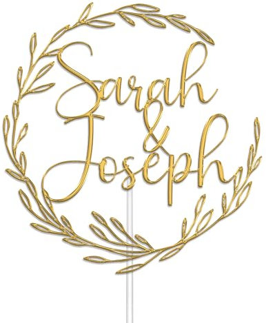 Personalised Wedding Cake Toppers by KreateSquare- Customisable with Any Name - Custom Colour - Acrylic Wedding Cake Decoration (Gold)