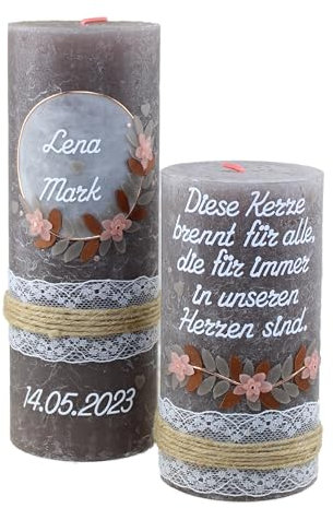 Cerziies® Set Hochzeitskerze mit Gedenkkerze Rustik mit Name und Datum, individuell und handverziert 2384, Variante:Klassischer Docht
