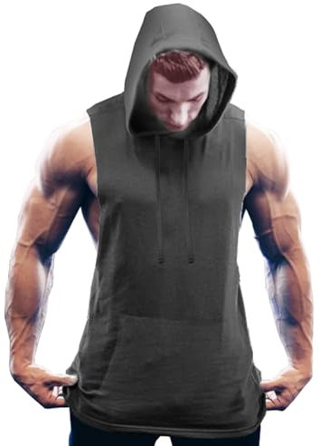 COOFANDY Tank Top Herren Fitness Ärmelloses Shirt Gym Bodybuilding Shirts Ärmellose Muskelshirts Männer Workout Hoodie Tanktop Kapuzenpullover Dunkelgrau(1 Stück) XL