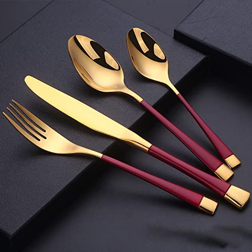 Set di posate da 24 pezzi, servizio di posate in acciaio inossidabile oro rosa per 6 persone, posate moderne per la casa, elegante set di quattro posate con cucchiai, lucidato a specchio, lavabile in