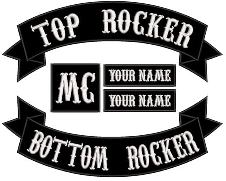 QIMAMADE Set of 5 PCS Custom Embroidered Iron On Sew On Rocker Patches Personalized Motorcycle Biker Large Badge Back Patch for Vest Jacket Jeans, Black Name Patch Size XL