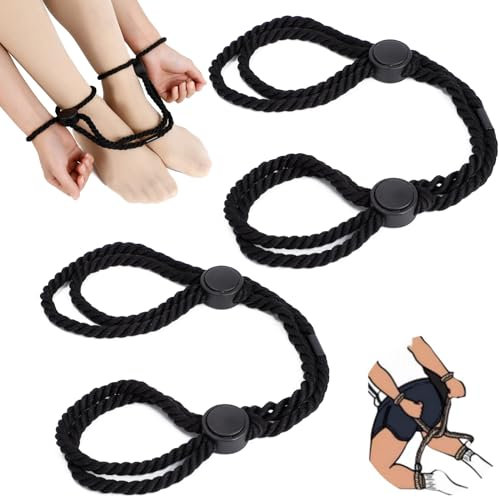 2 Bondage Seil Set für Handgelenke und Knöchel, Einstellbares BDSM Fesseln und Bondage Rope, BDSMS Fesseln Hand und Fuß Handschellen für Paare (Schwarz)