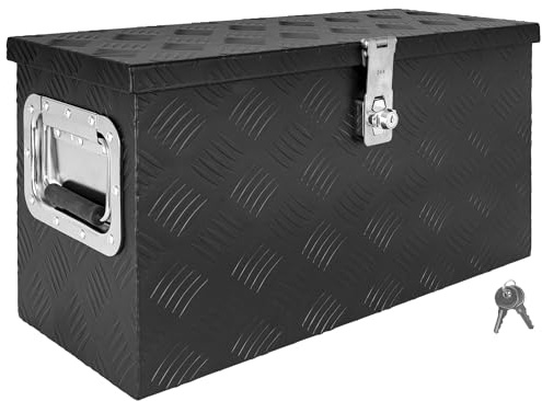 Trucky Truckbox Aluminium Abschließbar Deichselbox Alu Kiste Anhängerbox | Modell D040, 59x24x30cm, Schwarz, Robustes Riffelblech, Auto, Hobby, Werkstatt