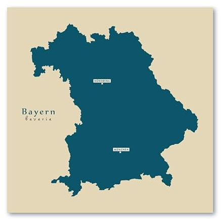 Generisch Bayern Karte - Moderne Landkarte - Wandbild Kunstdruck Poster Map (30x30cm)