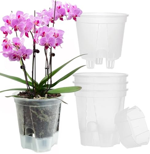 Bouqlife Lot de 4 pots de fleurs en plastique transparent à auto-arrosage avec réservoir profond et trous de drainage pour orchidées, arôïdes, hoyas, monstera de 15,2 cm