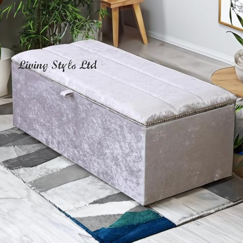 luxisleepltd Capri Crushed Velvet Tufted Ottoman Storage Box foot stool with Beading, Medium/Large (Champagne, Large)