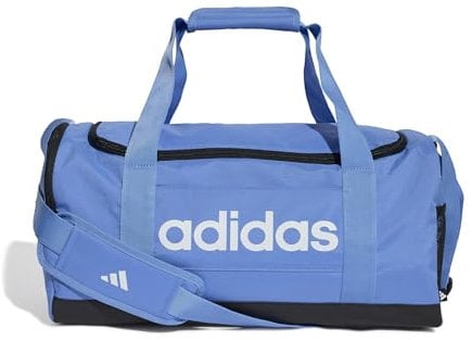 adidas Unisex Essentials Linear Duffel Bag, Blue Fusion/Black/White, S
